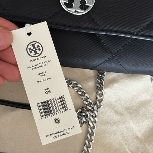 New Tory Burch WILLA QUILTED NYLONCHAIN WALLET Black - Picture 6 of 11
